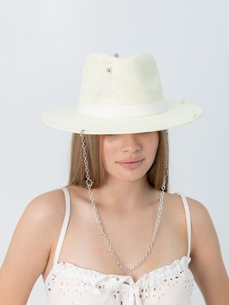 Капелюх федора з серебристим ланцюгом D.Hats Молочний 3112937860 фото