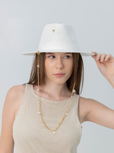 Шляпа Федора с золотистой цепью сердце D.Hats цвет белый 3114127298 фото