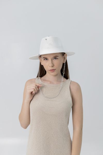 Капелюх федора з серебристим ланцюгом D.Hats Білий 3118079507 фото