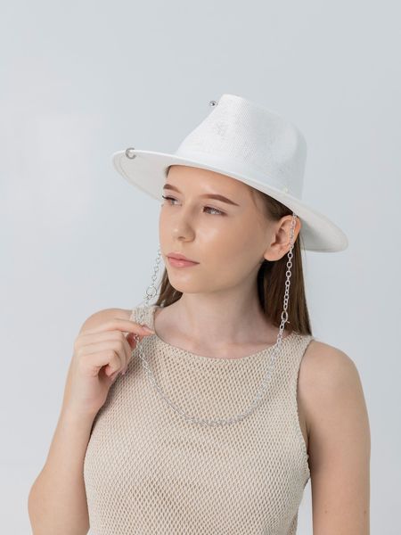 Капелюх федора з серебристим ланцюгом D.Hats Білий 3118079507 фото