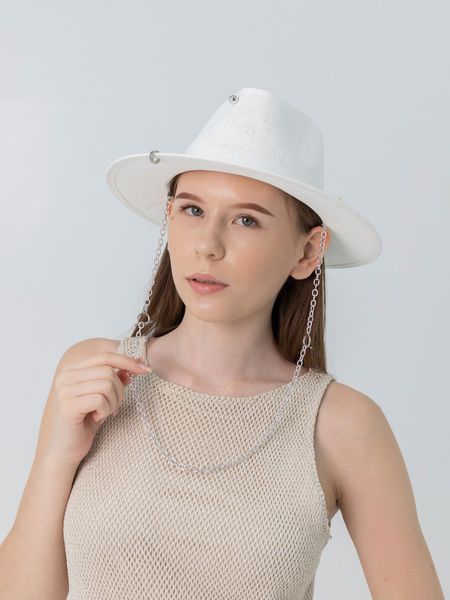 Капелюх федора з серебристим ланцюгом D.Hats Білий 3118079507 фото