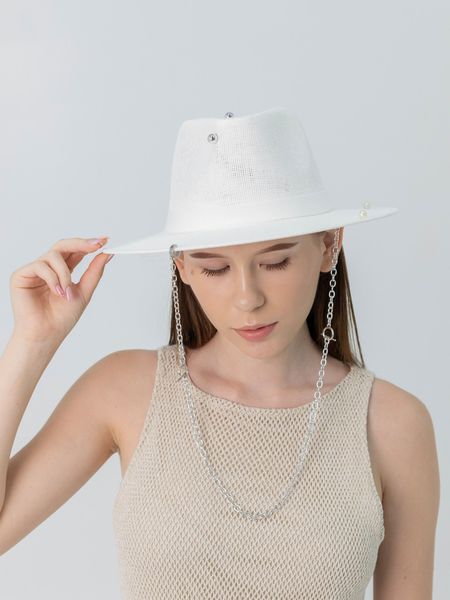 Капелюх федора з серебристим ланцюгом D.Hats Білий 3118079507 фото