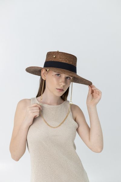 Соломенная шляпа Канотье с полями 10 см с цепью D.Hats коричневого цвета 3118250947 фото